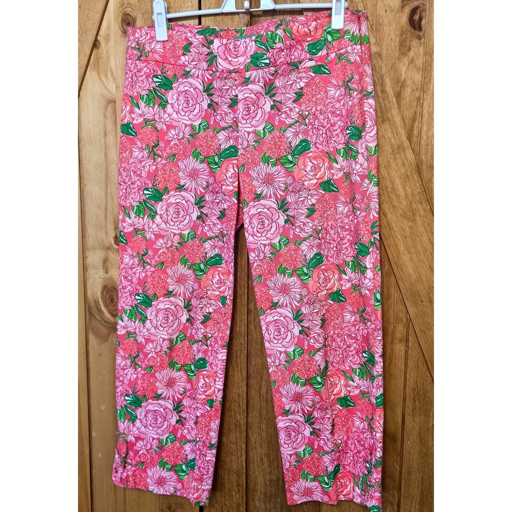 Lilly Pulitzer Palm Beach Fit Pants EUC Sz 8 Daiquiri‎ Pink Floral Preppy #752